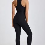 Petite Ribbed Modal Lace-Trim Jumpsuit in Black - Image 2