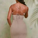 Lace Up Back Linen Mini Dress in Sand - Image 2