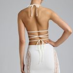 Embellished Cross-Strap Bikini Top in Ivory - Image 8