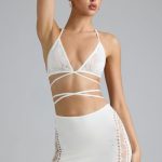 Embellished Cross-Strap Bikini Top in Ivory - Image 9