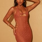 Cut Out Halter Neck Mini Dress in Rust - Image 8