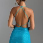Embellished Halterneck Mini Dress in Turquoise - Image 5