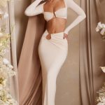 Asymmetric Draped Maxi Skirt in Cream