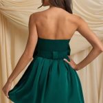 Bow-Detail Corset Mini Dress in Emerald Green - Image 2