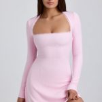 Ribbed Modal Lace-Trim Mini Dress in Blossom Pink