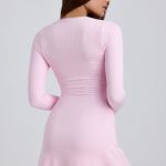 Ribbed Modal Lace-Trim Mini Dress in Blossom Pink - Image 2