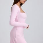 Ribbed Modal Lace-Trim Mini Dress in Blossom Pink - Image 3