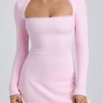 Ribbed Modal Lace-Trim Mini Dress in Blossom Pink - Image 4
