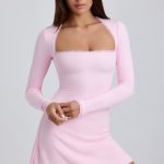 Ribbed Modal Lace-Trim Mini Dress in Blossom Pink - Image 5