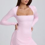 Ribbed Modal Lace-Trim Mini Dress in Blossom Pink - Image 6