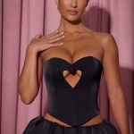 Embellished Heart Cut-Out Strapless Corset Top in Black - Image 4