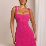Embellished Cut Out Mini Dress in Fuchsia