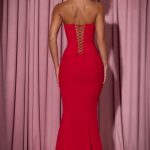 Lace-Up Corset Fishtail Maxi Dress in Red - Image 2