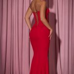 Lace-Up Corset Fishtail Maxi Dress in Red - Image 6