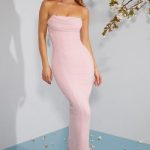 Embellished Bandeau Cowl Neck Maxi Dress in Blush - Image 6