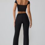 Mesh Mid Rise Twist Overlay Flare Trousers in Black - Image 2