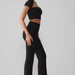 Mesh Mid Rise Twist Overlay Flare Trousers in Black - Image 3