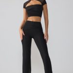 Mesh Mid Rise Twist Overlay Flare Trousers in Black - Image 5