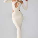 Premium Jersey Long Sleeve Cut Out Maxi Dress in Ivory - Image 6