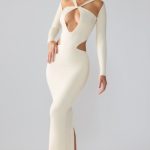 Premium Jersey Long Sleeve Cut Out Maxi Dress in Ivory - Image 7