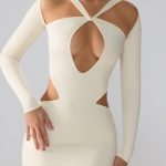 Premium Jersey Long Sleeve Cut Out Maxi Dress in Ivory - Image 9