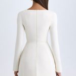 Square-Neck Structured Tulip Mini Dress in Vanilla - Image 3