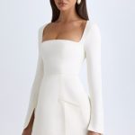 Square-Neck Structured Tulip Mini Dress in Vanilla - Image 5