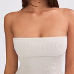 Bandeau Kick Flare Chunky Knit Jumpsuit in Cream - Image 4
