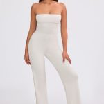 Bandeau Kick Flare Chunky Knit Jumpsuit in Cream - Image 5