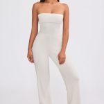 Bandeau Kick Flare Chunky Knit Jumpsuit in Cream - Image 8