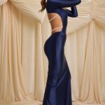 Pearl-Detail Cut-Out Maxi Dress in True Navy - Image 3