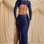 Pearl-Detail Cut-Out Maxi Dress in True Navy - Image 5