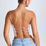 One-Shoulder Lace-Up Top in White - Image 3