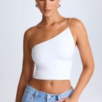 One-Shoulder Lace-Up Top in White - Image 5