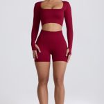 Super Sculpt Seamless High-Waist Mini Shorts in Burgundy - Image 9