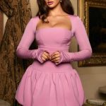 Long-Sleeve Bubble Hem Mini Dress in Mauve - Image 2