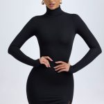 Modal Turtleneck Mini Dress in Black - Image 5
