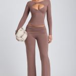 Modal Mid-Rise Straight-Leg Trousers in Taupe