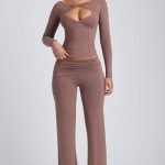 Modal Mid-Rise Straight-Leg Trousers in Taupe - Image 4
