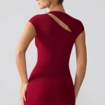 Mesh Cap Sleeve Cut Out Mini Dress in Ruby - Image 2