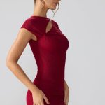 Mesh Cap Sleeve Cut Out Mini Dress in Ruby - Image 3
