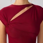 Mesh Cap Sleeve Cut Out Mini Dress in Ruby - Image 5