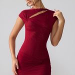 Mesh Cap Sleeve Cut Out Mini Dress in Ruby - Image 8