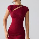Mesh Cap Sleeve Cut Out Mini Dress in Ruby - Image 9