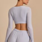 Brushed Jersey Wrap Crop Top in Soft Blue - Image 2