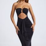Hardware Detail Cut-Out Midaxi Dress in Black