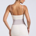 Sheer Panelled Ruched Mini Dress in Ivory - Image 2