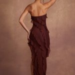 Bandeau Ruffle Detail Maxi Dress in Brown - Image 2