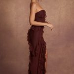 Bandeau Ruffle Detail Maxi Dress in Brown - Image 4