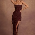 Bandeau Ruffle Detail Maxi Dress in Brown - Image 5